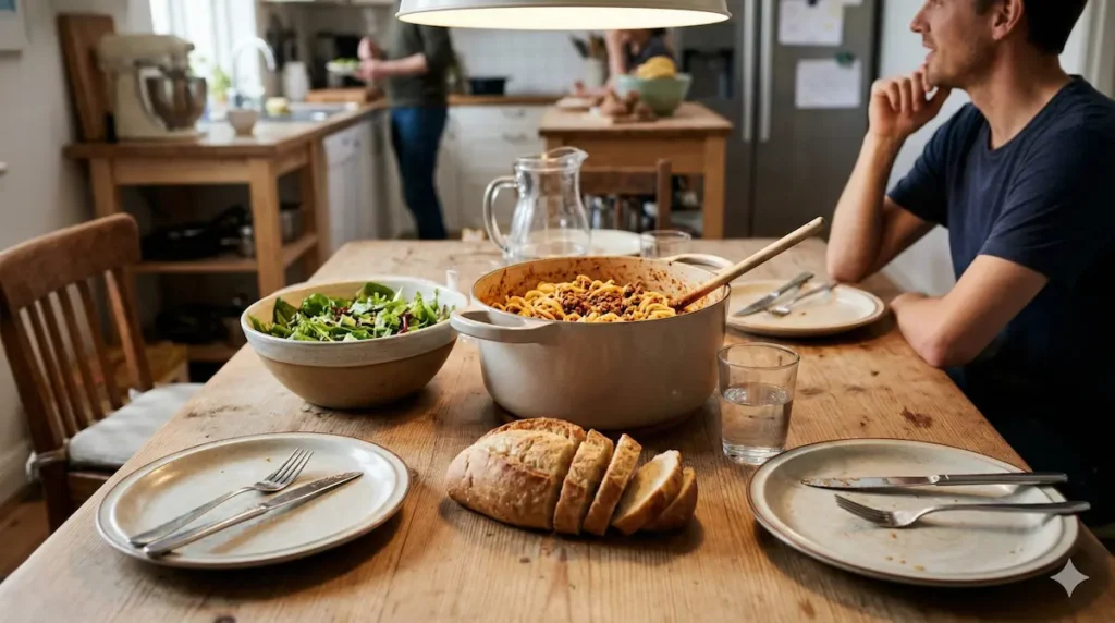 Cheap Dinners for a Family of 4 spaghetti bread salad