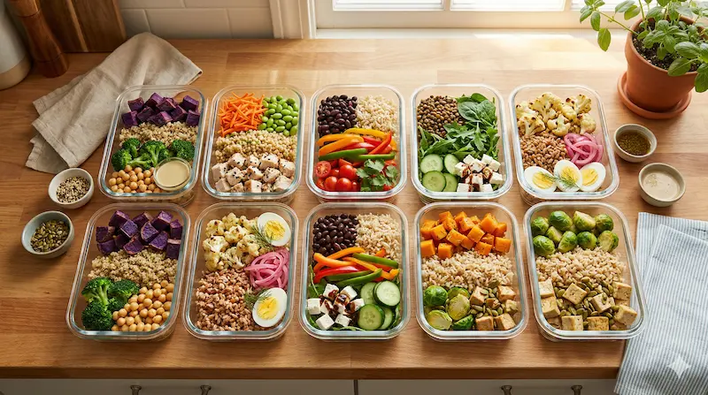 meal prep for beginners containers on kitchen counter