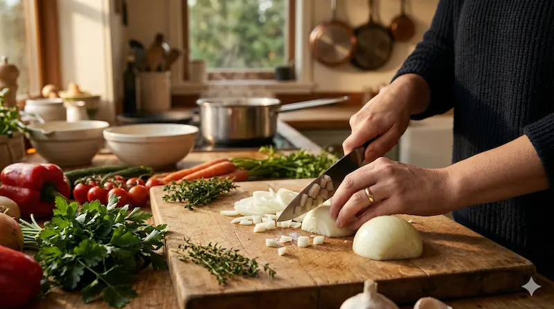 meal prep chopping vegetables sunday routine