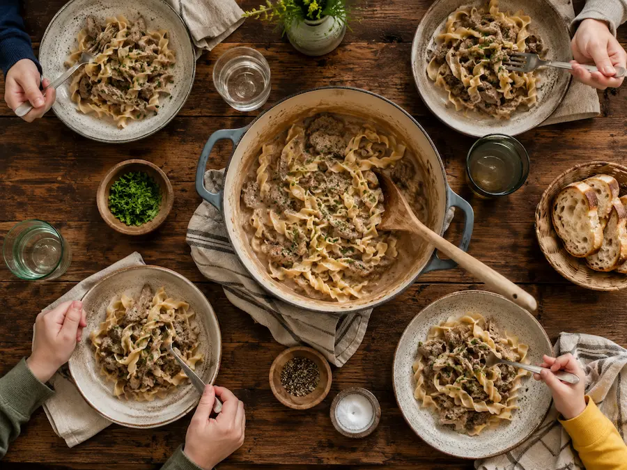 one pot weeknight meal served in bowls for the whole family